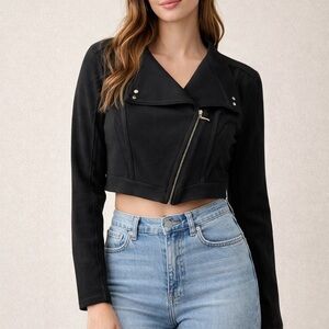 Women's White Black Brand Cropped Jacket
